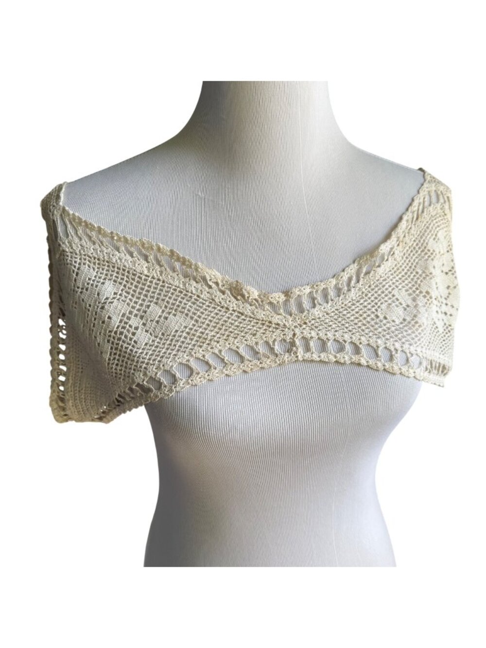 Antique Victorian Edwardian Handmade Womens Crocheted Camisole Lace Yoke Collar - Picture 1 of 14
